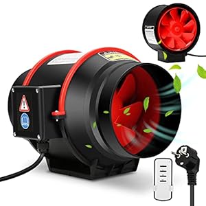 Joparri Rookafvoerventilator, diameter 150 mm, buisventilator met afstandsbediening en EU-stekker, 2 versnellingen, inline afvoerventilator, 540 m³/u, kanaalventilator voor badkamer, keuken, broeikas