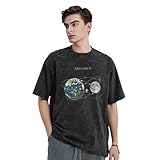 Artemis 2 Washed Vintage Men Crew Neck T Shirt Loose Back to The Moon T-Shirt Small Black