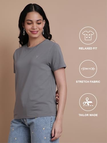 Image of TWIN BIRDS Women's Cotton Elastane T-Shirt | Stretchable Lightweight Casual Round Neck Solid Plain Tee | Soft Breathable Fabric Top | Short Sleeve Everyday Wear