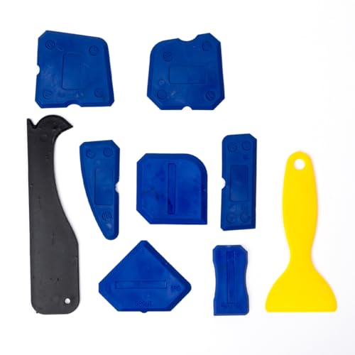 SGERUFZ Juego de raspador de 9 Piezas, sellador de Silicona Amarillo Suave, alisador de Juntas, bordeador aplicador de Contorno, Juntas, Quita Silicona, rascador Juntas Azulejos, eliminador