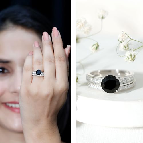 Certified Lab Grown Black Diamond Bridal Ring Set, AAAA Quality, Diamond Engagement Ring with Wedding Band2