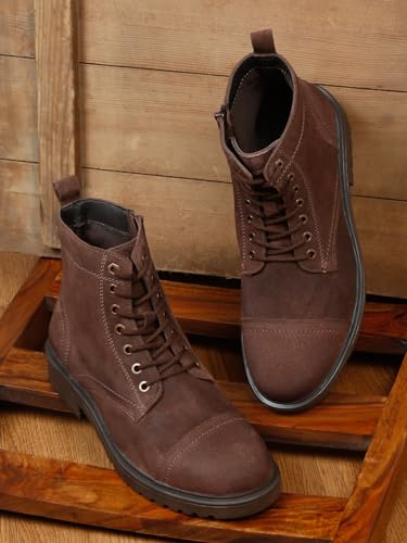 Image of TEAKWOOD LEATHERS Men's Leather Lace-up Chelsea Boot for Men, Round Toe, Blocked Heel, Textured Pattern TPR Outsole with Side Zipper | T SH TW 27