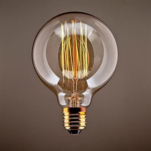 Image of Pack of 3 Edison Ball Filament Bulb E27 ES Screw Fitting, 40W Large G95 Retro Squirrel Cage Dimmable Retro Bulb, Vintage Decorative Light with Amber Glass