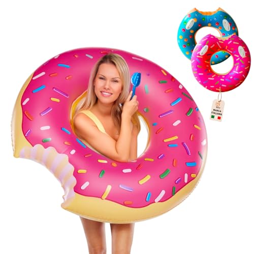 Akitaink Salvagente Gonfiabile Ciambella Donut 107 cm | Con Maniglie | Colori Assortiti | Plastica Resistente | Con Toppa Riparazione