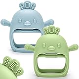 2Pcs Silicone Baby Teether Toy for Infants 3+ Months, BPA Free Anti-Drop Silicone Mitten Teething Toy for Soothing Sore Gums, Baby Chew Toys for Sucking Needs