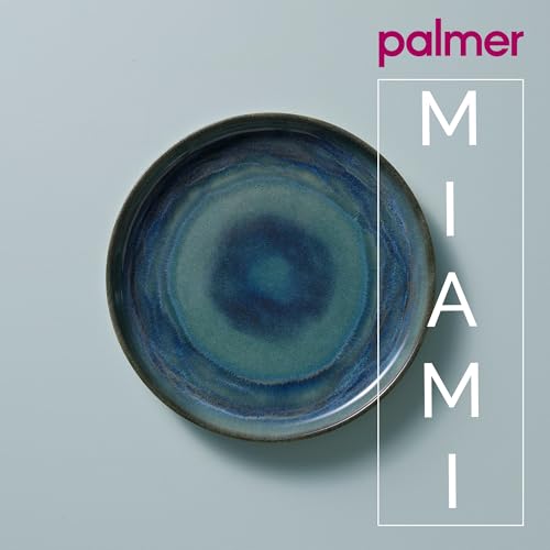 palmer Miami flache Teller-Set - 2er Set FrühStücksteller aus Steinzeug Ø 22 cm - Teller grün-blau - ofen-, mikrowellen- & spülmaschinenfest