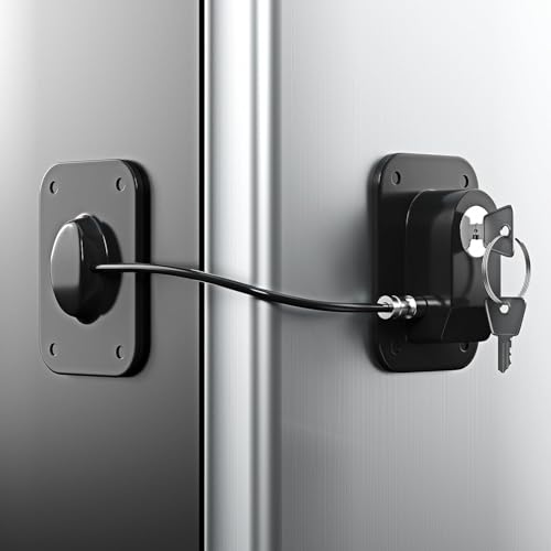 Image of Dangfly Child Safety Device Refrigerator Door Lock with 1 Key and Adhesives, Cabinet Restrictor Cable for Baby and Toddler, Lock for Cupboards, Drawers, Fridge, Wardrobe (Medium, 2, Piece)