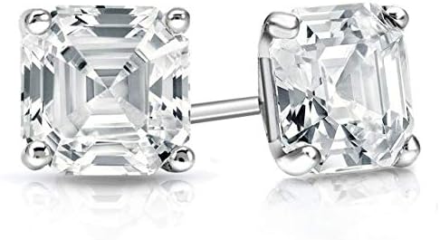 Diamondrensu 2.30 CTW Asscher Cut Colorless Moissanite Studs, Wedding Earrings for Women, Push Back Earrings, Engagement Earrings, Asscher Stud Earrings, 14K White Gold