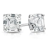 Diamondrensu 2.30 CTW Asscher Cut Colorless Moissanite Studs, Wedding Earrings for Women, Push Back