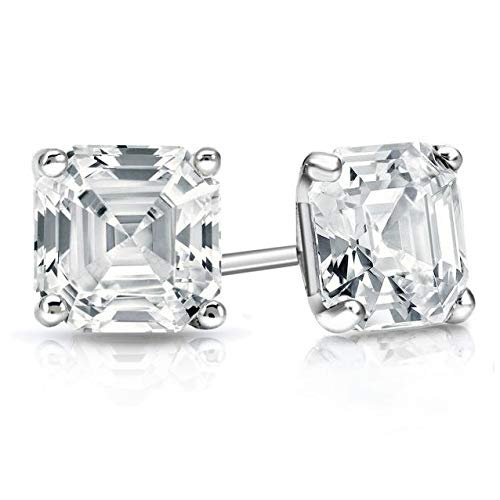 Diamondrensu 2.30 Ctw Asscher Cut Colorless Moissanite Studs, Wedding Earrings For Women, Push Back Earrings, Engagement Earrings, Asscher Stud Earrings, 14K White Gold #TOP4