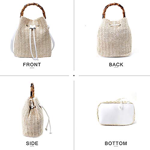 Zlm Bag Us Straw Drawstring Bucket Bag Summer Crochet Tote Purse Pu Leather Strap Crossbody Shoulder Bag #TOP3