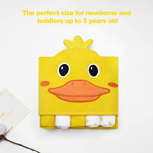 Synpos Baby Bath Towels With Hood, Newborn Hooded Baby Towel With 5 Baby Washcloths - Ultra Absorbent And Soft Cotton Hooded Bath Towel For Babie, Toddler, Infant - Unisex Hooded Baby Bath Towel #TOP3