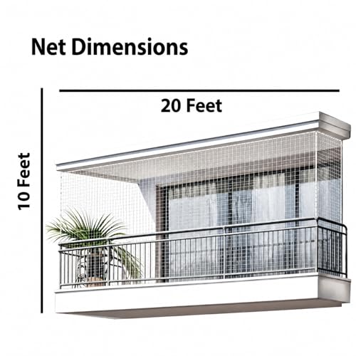 Image of Homestan Heavy Duty HDPE Pigeon Net with Installation Kit for Balcony, White Anti Bird Control Mesh for Window, Terrace, Grill, Duct and AC Outdoor Unit (10 x 20 Feet, White)