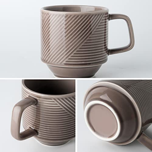 Adewnest Stackable Coffee Mug Set: 4 Pcs 13 Oz Large Stacking Coffee Cups Ceramic For Cappuccino Latte - Big Porcelain Tea Mugs For Home & Office - Microwave Safe Stacked Mugs Set Of 4 (Grey) #TOP4