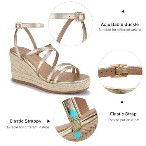 Image of TEMOFON Espadrilles Wedge Sandals for Women: Slip On Elastic Ankle Strap Platform Sandals Dressy Comfortable Summer Wedges Heels Shoes