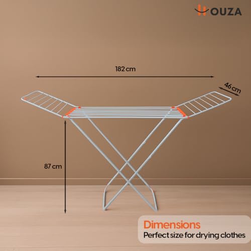 Image of HOUZA 3 Way Folding Cloth Drying Stand, Lightweight, 42 Feet Drying Length, 20 Drying Rails, Orange & White, Pack of 1