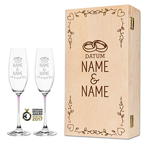 Leonardo - Set di calici da spumante La Perla, esclusivo design Wedding, regalo di nozze personalizzato per la coppia di sposi, colore: rosa