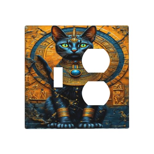 Decorative Outlet Covers Egyptian Black Cat Vintage Gold Decorated 2 Gang Wall Plate Cover Single Toggle Duplex Combo Two Switch Light Switch Cover Plate Faceplate for Home Decor
