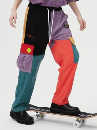 Aelfric Eden Mens Color Patchwork Cargo Pants Multi-Pockets Corduroy Jogger Pants Unisex Casual Vintage Streetwear Trousers3