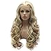Lushy Hair Lace Front Synthetic Wavy Long 26inch White Blonde Auburn Mix Heat Resistant Heavy Density Realistic Wig