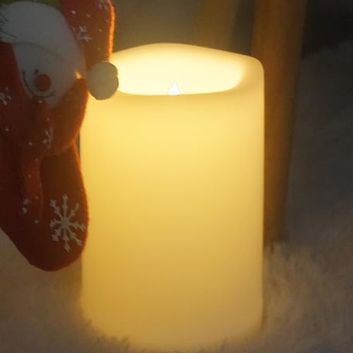 Image of CANDLE CHOICE Extra Large Waterproof Outdoor Flameless Candle D6 inchxH9 inch Big Tall Battery Operated Pillar Candle with 6-hour Auto Timer Ivory Plastic Realistic Flickering LED Light for Garden Decorations