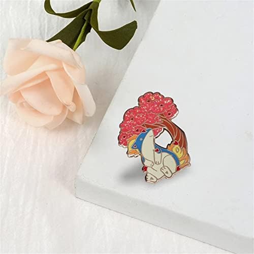 Cute Cartoon Quilavas and Cherry Tree Hard Enamel Pin Kawaii Flame Elf Badge Brooch Anime Fans Gift Jacket Lapel Jewelry