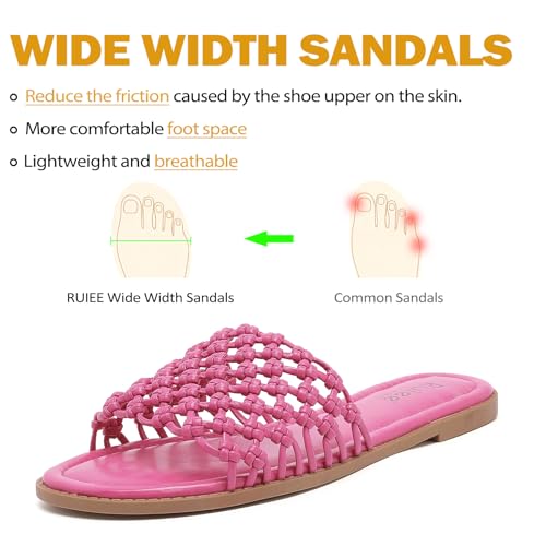 Image of Ruiee Wide Width Flat Sandals for Women. | Wide Width Sandals, X-Wide Feet Slides, Summer Braided Flat Slides, Versatile, Fashion Comfort