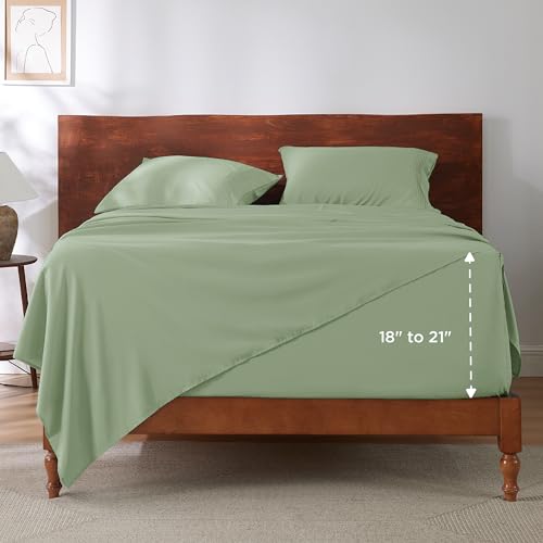 Bedsure Twin XL Sheets Dorm Bedding, GentleSoft Breathable Extra Long Twin Sheets & Pillowcases, Moisture Wicking Cooling, Deep Pocket Fits Mattress Up to 21 Inches Thick, Light Green by Bedsure - Used condition - Image 8
