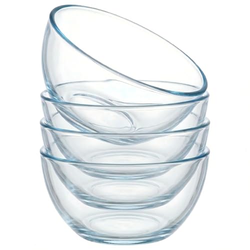 BECFISH Borosilicate Glass Bowls Set of 4 (1.1 QT Each) - Heavy-Duty Scratch Resistant & Lead-Free. Oven Microwave Dishwasher & Freezer Safe. Perfect for Meal Prep Baking Serving Entertaining