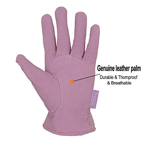Handlandy Womens Garden Gloves, Scratch Resistance Leather Gardening Gloves For Ladies，Yard Gloves 3D Mesh Comfort Fit- Improves Dexterity And Breathability (Large, Pink) #TOP2