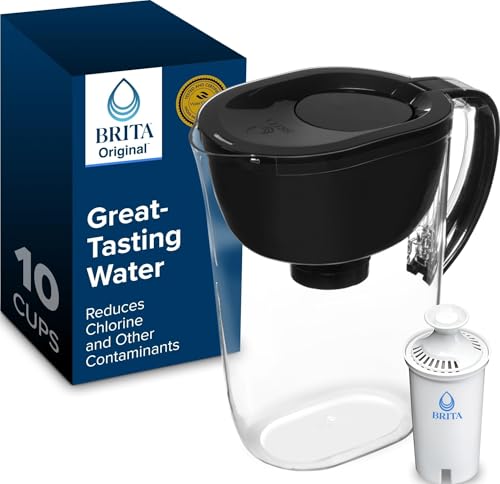 Brita Large Water Filter Pitcher for Tap and Drinking Water with SmartLight Change Indicator, Includes 1 Standard Filter, BPA-Free, Lasts 2 Months, 10-Cup Capacity, Stretch Limo Black