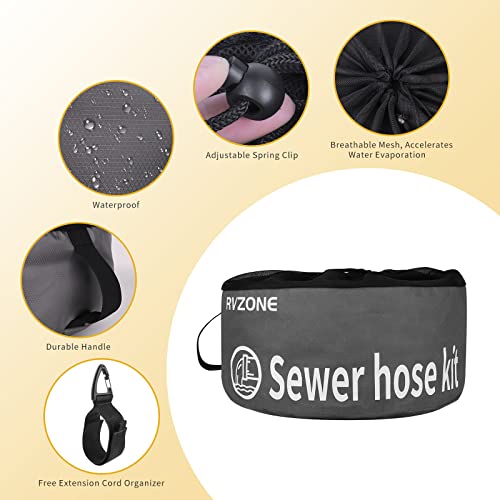 Image of RVZONE RV Hose Bag, Waterproof RV Hose Bag Organizer, Camper Accessories RV Equipment Storage Utility Bag for Sewer Hoses, Fresh /Black Water Hoses and Electrical Cords