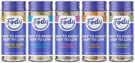 Fody Foods Variety Seasoning Pack, Flavorful Grilling Seasoning, Low FODMAP Certified, Gut & IBS Friendly, Pack of 5