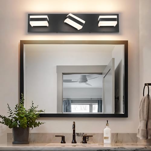 Image of SOLFART Bathroom Light, 5 Color Temperature LED Bathroom Vanity Fixtures, Black 3 Lights Vanity Light Over Mirror Modern LED Light Adjustable Color 5CCT