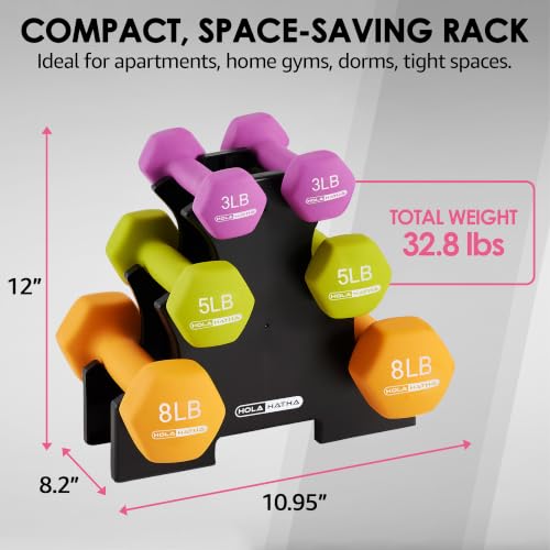 HolaHatha Neoprene Dumbbell Weights Set with Rack, 32 Lbs, Multicolor - image 3