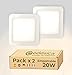 PACK X2 plafon led techo, panel led, plafones led, 20W 2000LM diámetro ⊠217mm cuadrado blanco empotrable, lampara led, lampara de techo, Dormitorio, Salon, Pasillos, Baños, Oficinas (3000K-Luz Cálida)