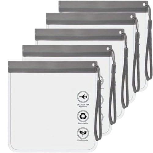 Bolsa de Aseo para Líquidos, Estuche de Viaje para Líquidos, Neceser Transparente para Viaje, Bolsa Transparente para Avión, Bolsa de Mano, Bolsa de Cosméticos Viaje, 20x20cm, Gri (5 pcs)