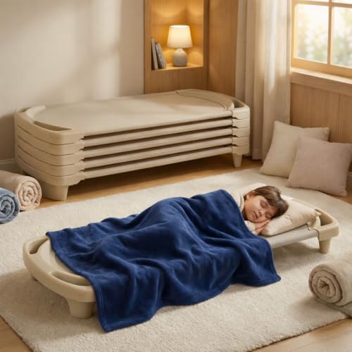 Image of Angeles Sleeping Cot Daycare Essentials, Sand, Standard, Set of 4 | Fully Assembled Toddler Cot, Breatheable Sof-Tex Mesh & Durable Steel Frame, Stackable Cots for Preschools and Daycares