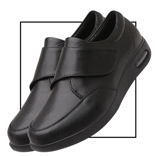 Scarpe per Diabetici da Uomo Donna in Pelle Scarpe Funzionali Ortopediche Portatili per Il Tempo Libero Pollice Regolabile Valgo Larghezza Ampia Comfort (Color : Black, Size : 47 EU)