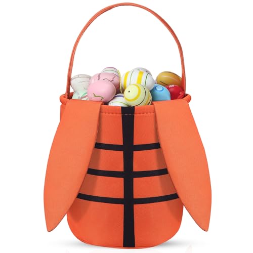 Image of Kacctyen Easter Basketball Bunny Basket Easter Sports Baskets with Rabbit Ears Tote Easter Snack Bags for Easter Egg Hunt Game