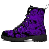quoten Skull Boots Mens Womens Combat Boots Ankle Booties Skull Purple Floral Work Boot Shoes Gifts