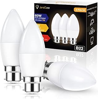 JandCase 7W B22 Candle Bulbs Bayonet, B22 LED Candle Bulb Bayonet Cap, 60W Incandescent Equivalent, Warm White 3000K, 560LM, Non-Dimmable, Energy Saving B22 LED Bulbs for Chandelier, Pack of 3