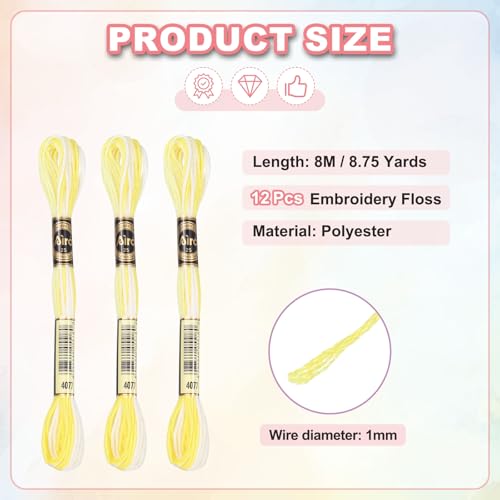 Image of PATIKIL 12 Skeins Embroidery Floss, Polyester Embroidery Threads Bracelets String for Cross-Stitch Hand Embroidery, Yellow White