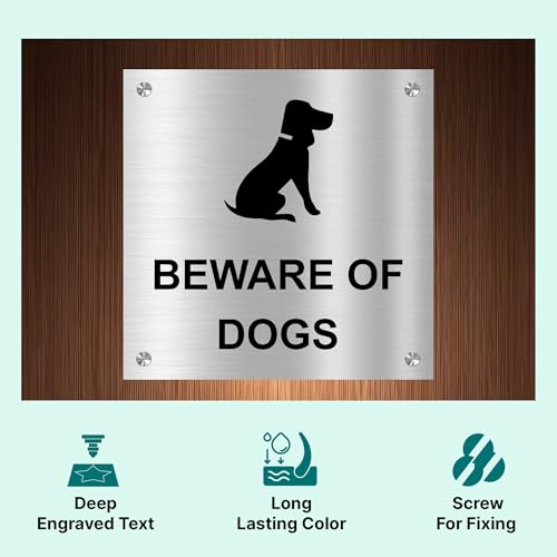 Image of Beware of Dogs Sign Board Warning Sign for House, Villa, Apartment, Hotel, Home, Gate, Outdoor, Commercial Properties, Farms, Entrances & Security Areas (6x6 Inch Stainless Steel)