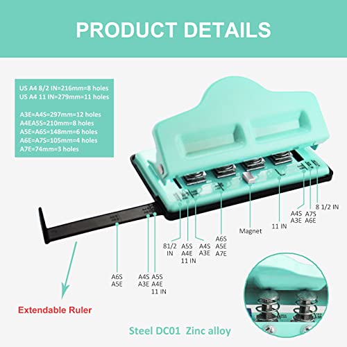 Gocreate Mint Planner Hole Punch 11 Binding Discs Supplied Adjustable Mushroom Hole Puncher for Disc-Bound Happy Planners,Punch Your Own Paper,Notebooks