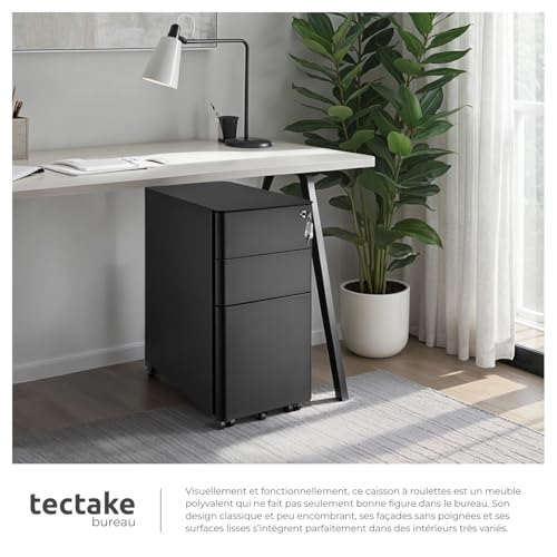 Caisson Bureau Métal 3 Tiroirs à Roulettes, TecTake GmbH