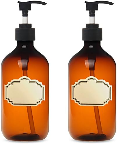 YILOVE Plastic Liquid Soap Dispenser 16 Ounce Amber Pump Bottle，2 Pack
