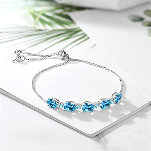 Gem Stone King 7.82 Cttw Swiss Blue Topaz Tennis Bracelet For Women | 925 Sterling Silver | Oval 8X6MM and Round 2.5MM | Gemstone Birthstone | Fully Adjustable Up to 9 Inch3