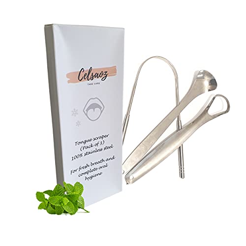 Set of 3 tongue scrapers for adult, tool cleaner against bad breath. Hygiene products and oral care for fresh breath / 3 raspadores linguales, cuidado bucal para un aliento fresco