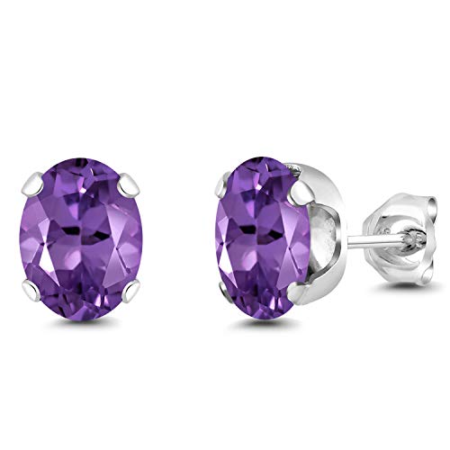 Gem Stone King Purple Amethyst Stud Earrings For Women Men | 925 Sterling Silver | 2.00 Cttw | Gemstone Birthstone | Oval 8X6MM